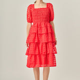 Check Organza Tiered Midi Dress