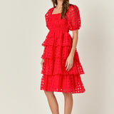 Check Organza Tiered Midi Dress