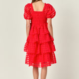 Check Organza Tiered Midi Dress