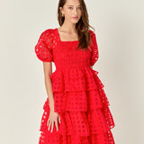 Check Organza Tiered Midi Dress