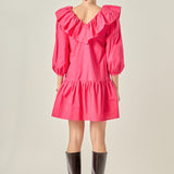 Long Sleeve V Ruffled Mini Dress