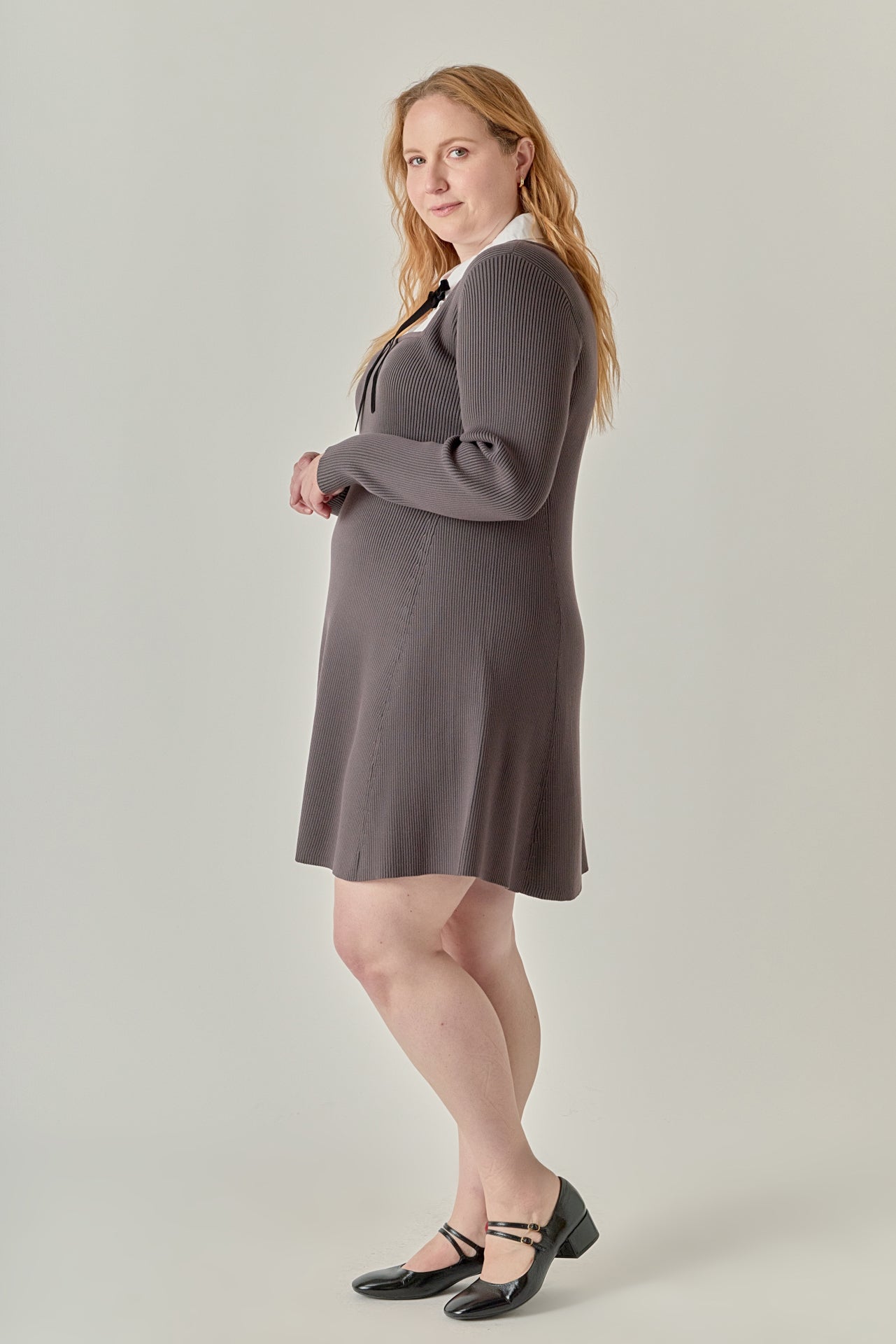 Plus Size Mixed Media Fit and Flare Sweater Dress – English Factory