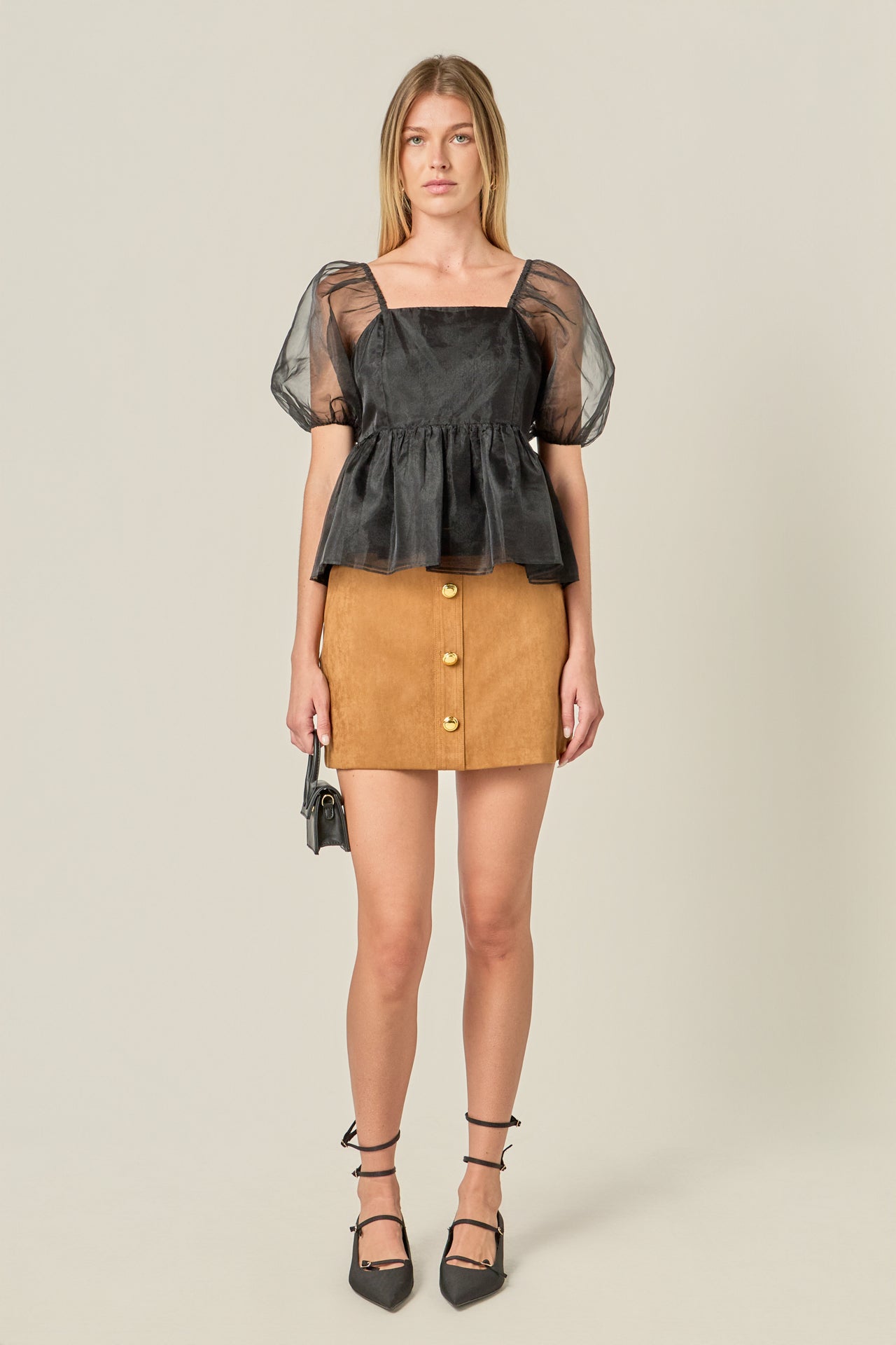Faux Leather Peplum Top – English Factory