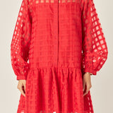 Sheer Checkered Organza Long Sleeve Mini Dress