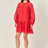 Sheer Checkered Organza Long Sleeve Mini Dress