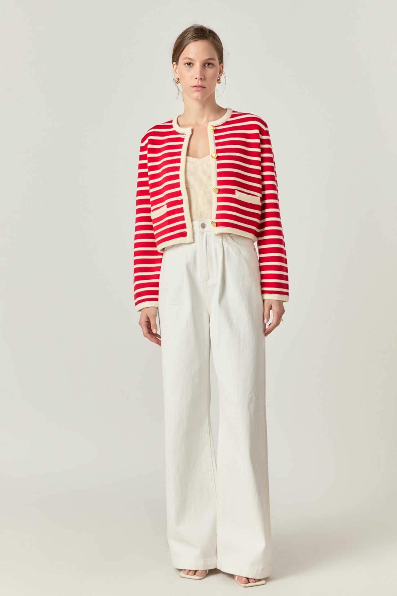 Pepper Knit Sailor Stripe Cropped Sweater Cardigan