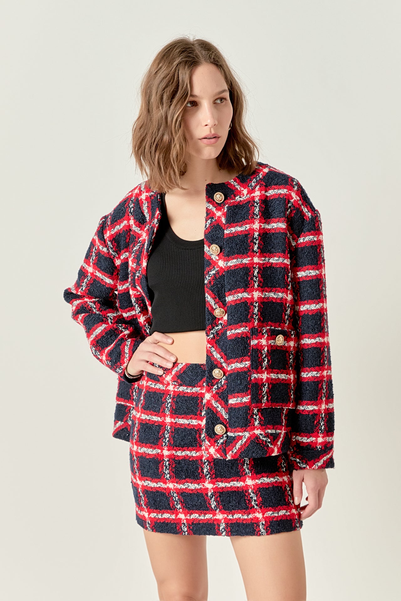 ジャケット・アウター pleats frill jacket tweed check epine PLEATS FRILL JACKET / TWEED CHECK