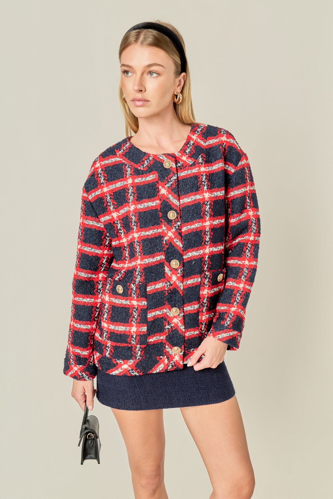 【keijulia様】新品　check tweed cardigan　F Checker Tie Front Cardigan – RubyClaire Boutique