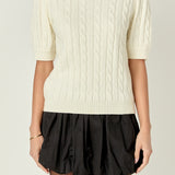 Short-Sleeve Cable-Knit Sweater