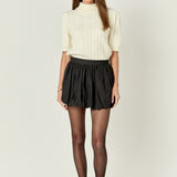 Short-Sleeve Cable-Knit Sweater