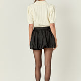 Short-Sleeve Cable-Knit Sweater