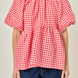 Gingham Neck Shirred Flowy Top