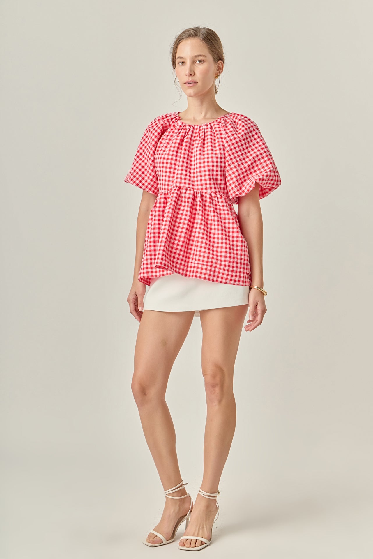 Gingham Neck Shirred Flowy Top – English Factory