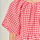 Gingham Neck Shirred Flowy Top