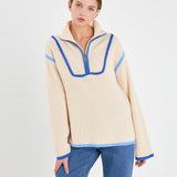 Contrast Piping Quarter-Zip Sweater