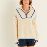 Contrast Piping Quarter-Zip Sweater