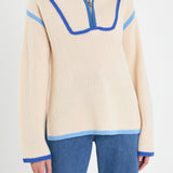 Contrast Piping Quarter-Zip Sweater