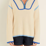 Contrast Piping Quarter-Zip Sweater