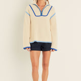 Contrast Piping Quarter-Zip Sweater