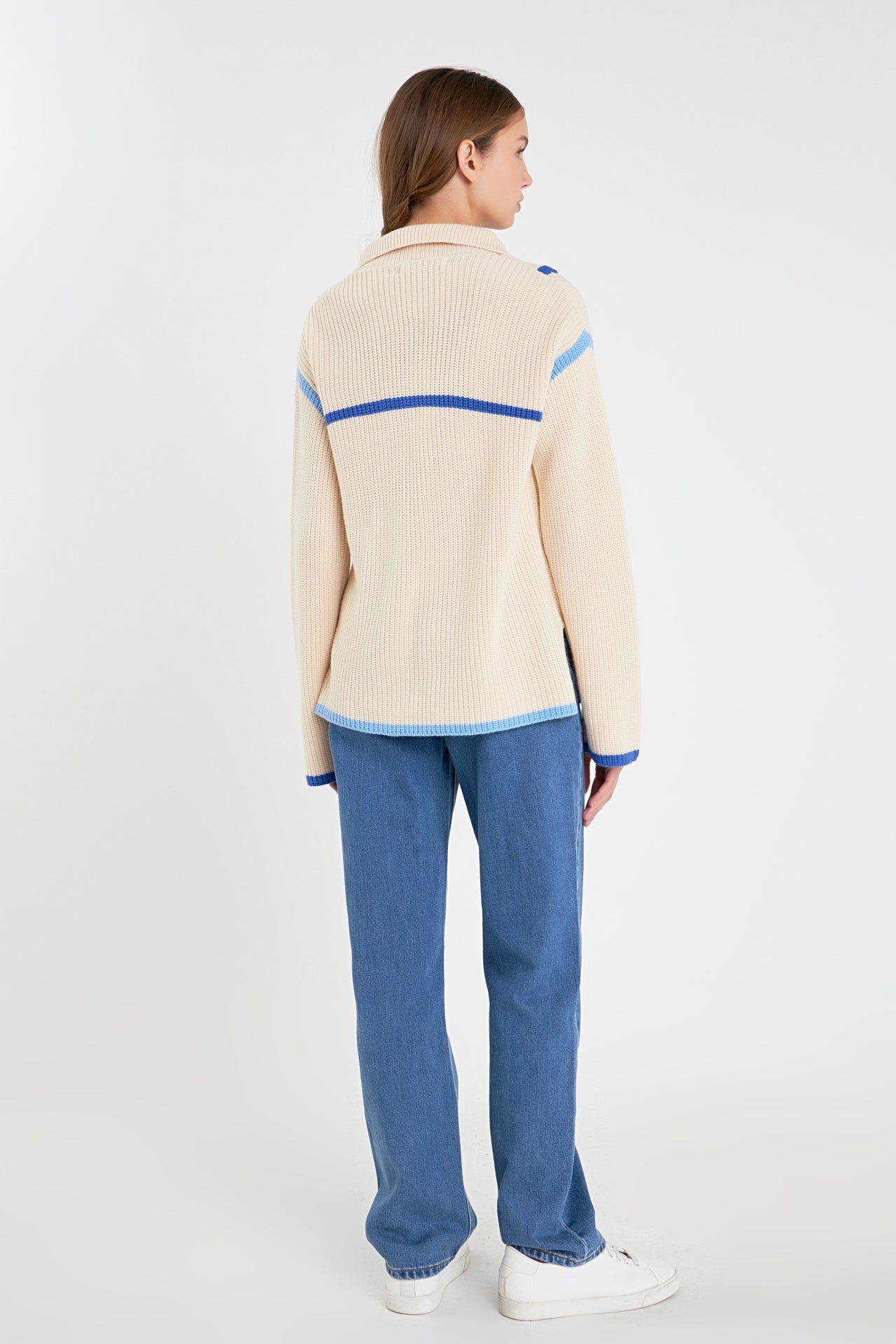 Contrast Piping Quarter-Zip Sweater – English Factory