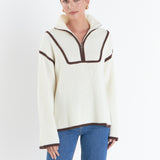 Contrast Piping Quarter-Zip Sweater