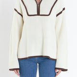 Contrast Piping Quarter-Zip Sweater