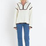 Contrast Piping Quarter-Zip Sweater