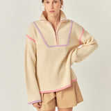 Contrast Piping Quarter-Zip Sweater
