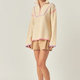 Contrast Piping Quarter-Zip Sweater