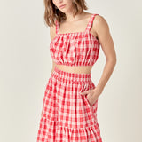 Plaid Ruched Thick Strap Bandeau