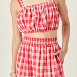 Plaid Ruched Thick Strap Bandeau