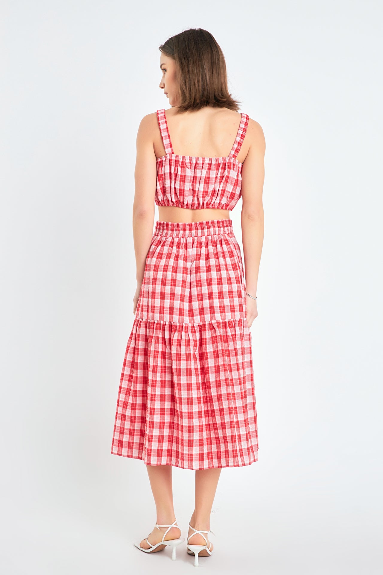 Tulip Embroidered Cotton Gingham Midi Skirt, Gingham Midi Skirt, Flared Midi skirt, 1950 Skirt, hotsell Full Skirt