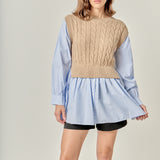 Cable Knit Long Striped Shirt