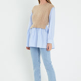Cable Knit Long Striped Shirt
