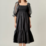 Mixed Media Square Neck Maxi Dress