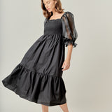 Mixed Media Square Neck Maxi Dress