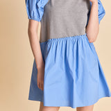 Mixed Media Puffy Short Sleeve Mini Dress