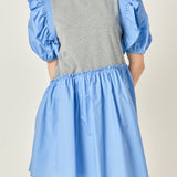 Mixed Media Puffy Short Sleeve Mini Dress