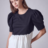 Mixed Media Peplum Contrast Top