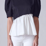 Mixed Media Peplum Contrast Top