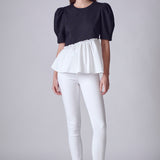 Mixed Media Peplum Contrast Top