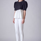 Mixed Media Peplum Contrast Top