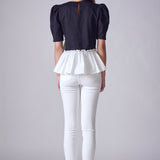 Mixed Media Peplum Contrast Top
