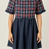 Mixed Media Tweed Mini Dress