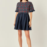 Mixed Media Tweed Mini Dress
