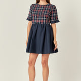 Mixed Media Tweed Mini Dress