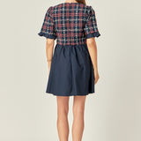 Mixed Media Tweed Mini Dress