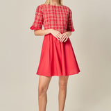 Mixed Media Tweed Mini Dress