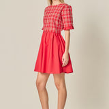 Mixed Media Tweed Mini Dress