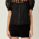 Short Sleeve Organza Grid Blouse